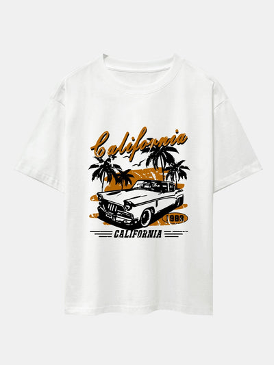 California Car Print Drop Shoulder Oversize T-Shirt