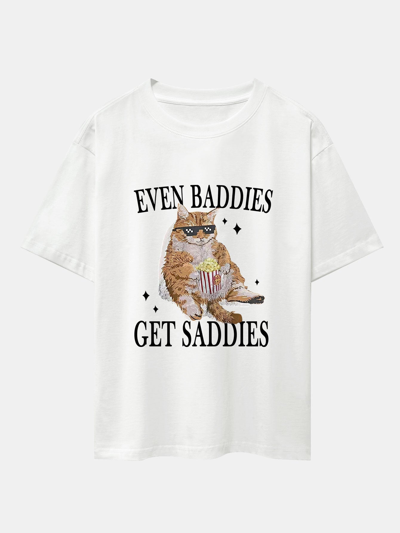 Even Baddies Get Saddies Cat Print Drop Shoulder Oversize T-Shirt