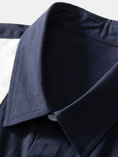 Linen Look Contrast Button Up Shirt