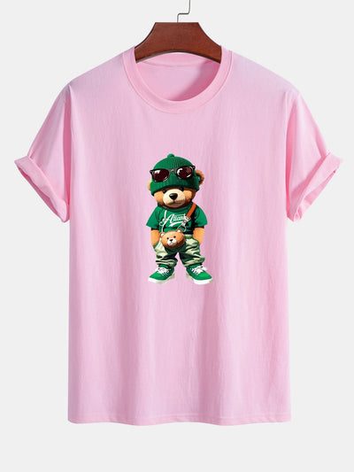 Regular Fit Trendy Bear Print Cotton T-Shirt