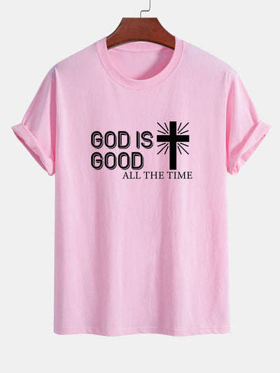 Regular Fit God Is Good Cross Print Cotton T-Shirt