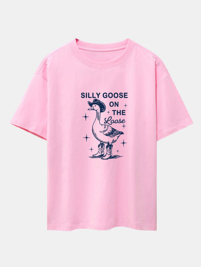 Silly Cowboy Goose Print Drop Shoulder Oversize T-Shirt
