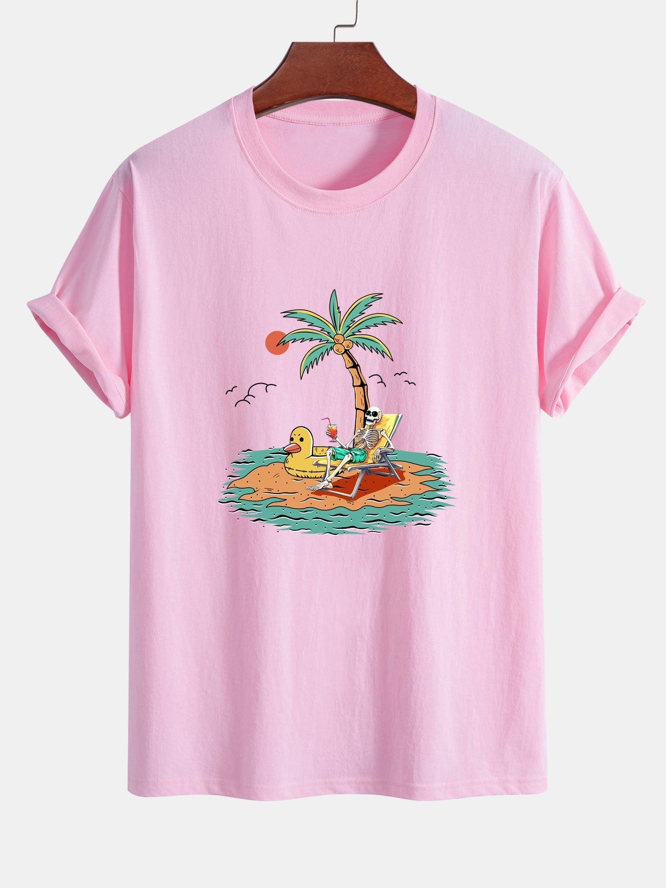 Regular Fit Skeleton On Vacation Print Cotton T-Shirt