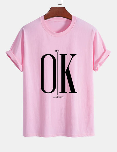 Regular Fit OK Slogan Print Cotton T-Shirt