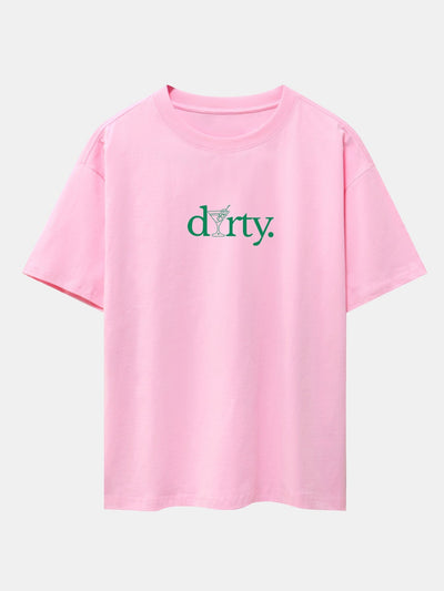 Dirty Cocktail Glass Print Drop Shoulder Oversize T-Shirt