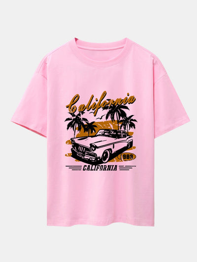 California Car Print Drop Shoulder Oversize T-Shirt