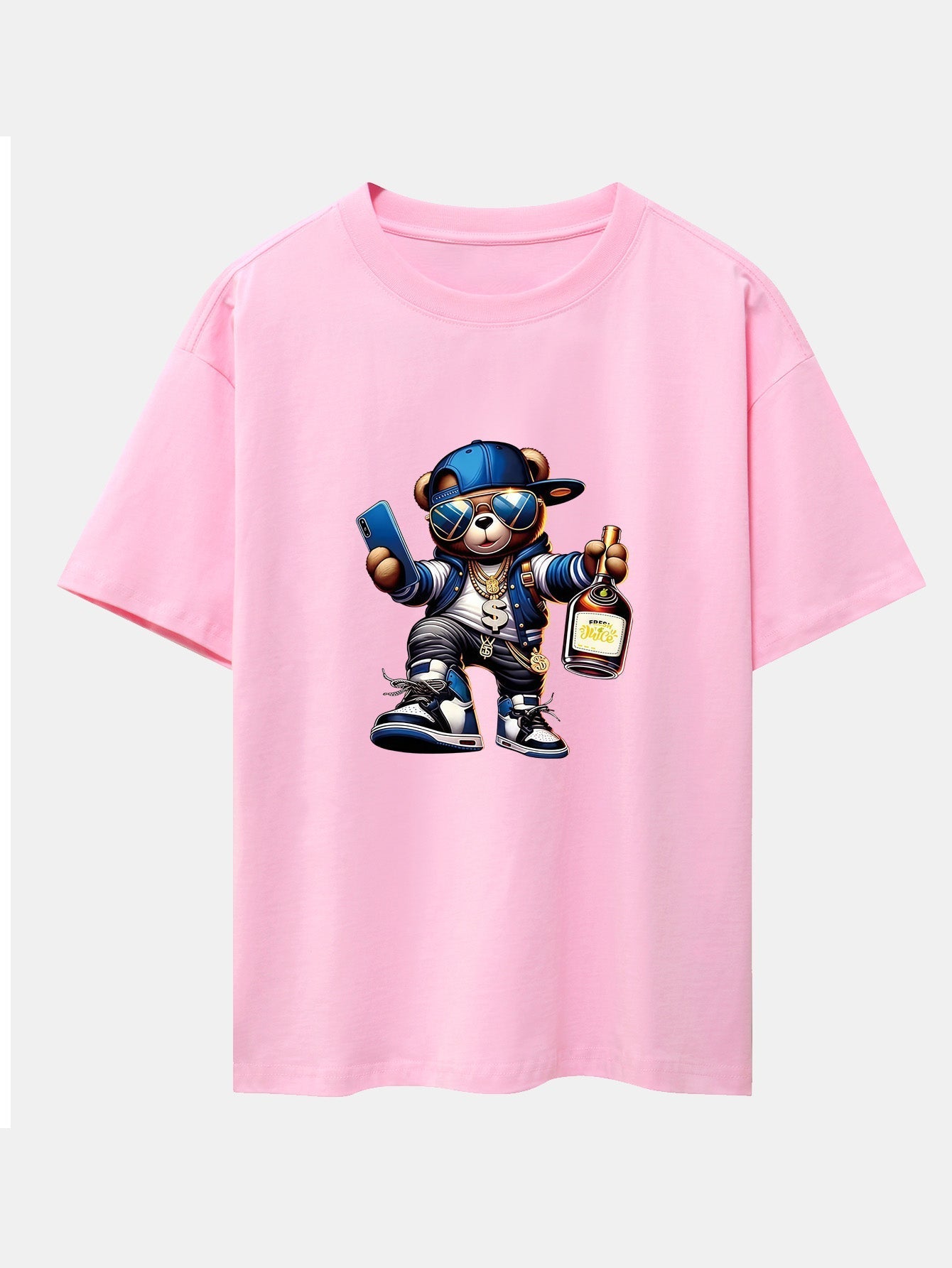 Hip Hop Bear Print Drop Shoulder Oversize T-Shirt