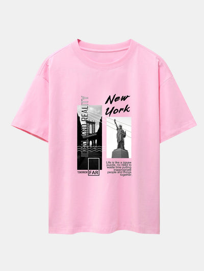 New York City Scenery Print Drop Shoulder Oversize T-Shirt