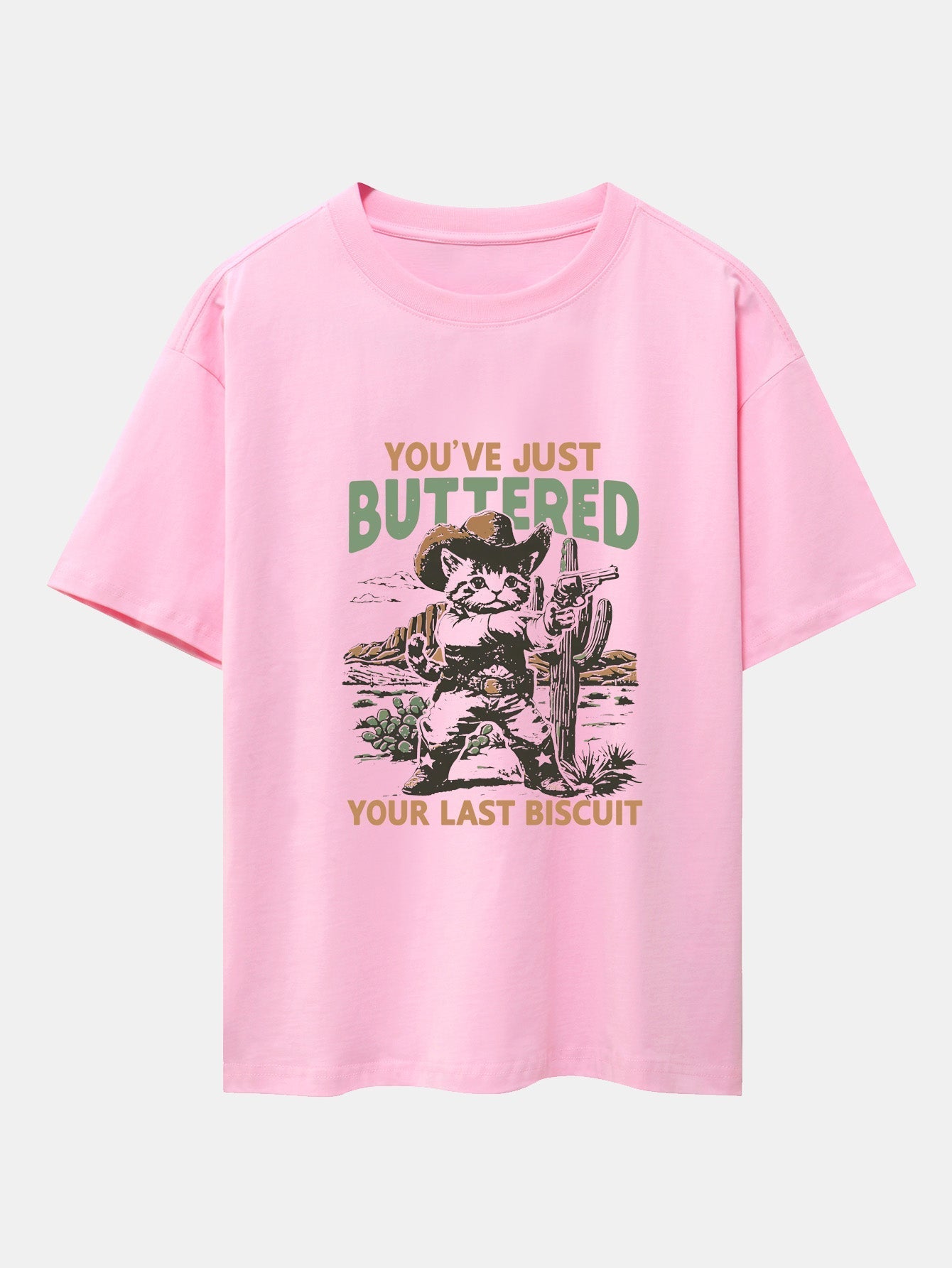 Cowboy Cat Print Drop Shoulder Oversize T-Shirt