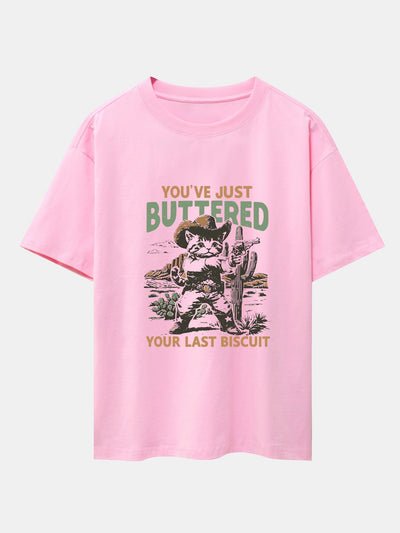 Cowboy Cat Print Drop Shoulder Oversize T-Shirt