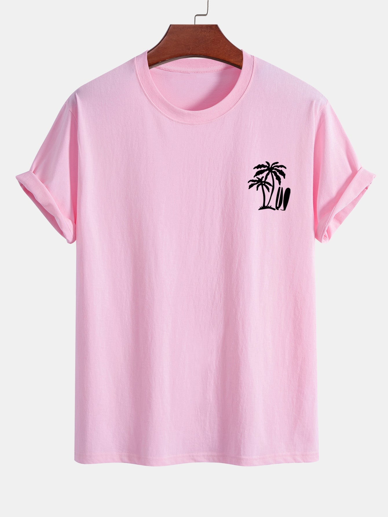 Regular Fit Palm Tree Surfboard Print Cotton T-Shirt