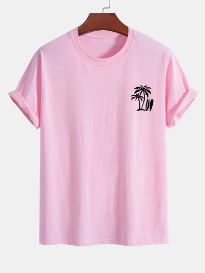 Regular Fit Palm Tree Surfboard Print Cotton T-Shirt