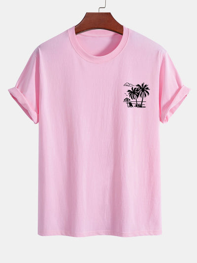 Regular Fit Palm Tree Print Cotton T-Shirt