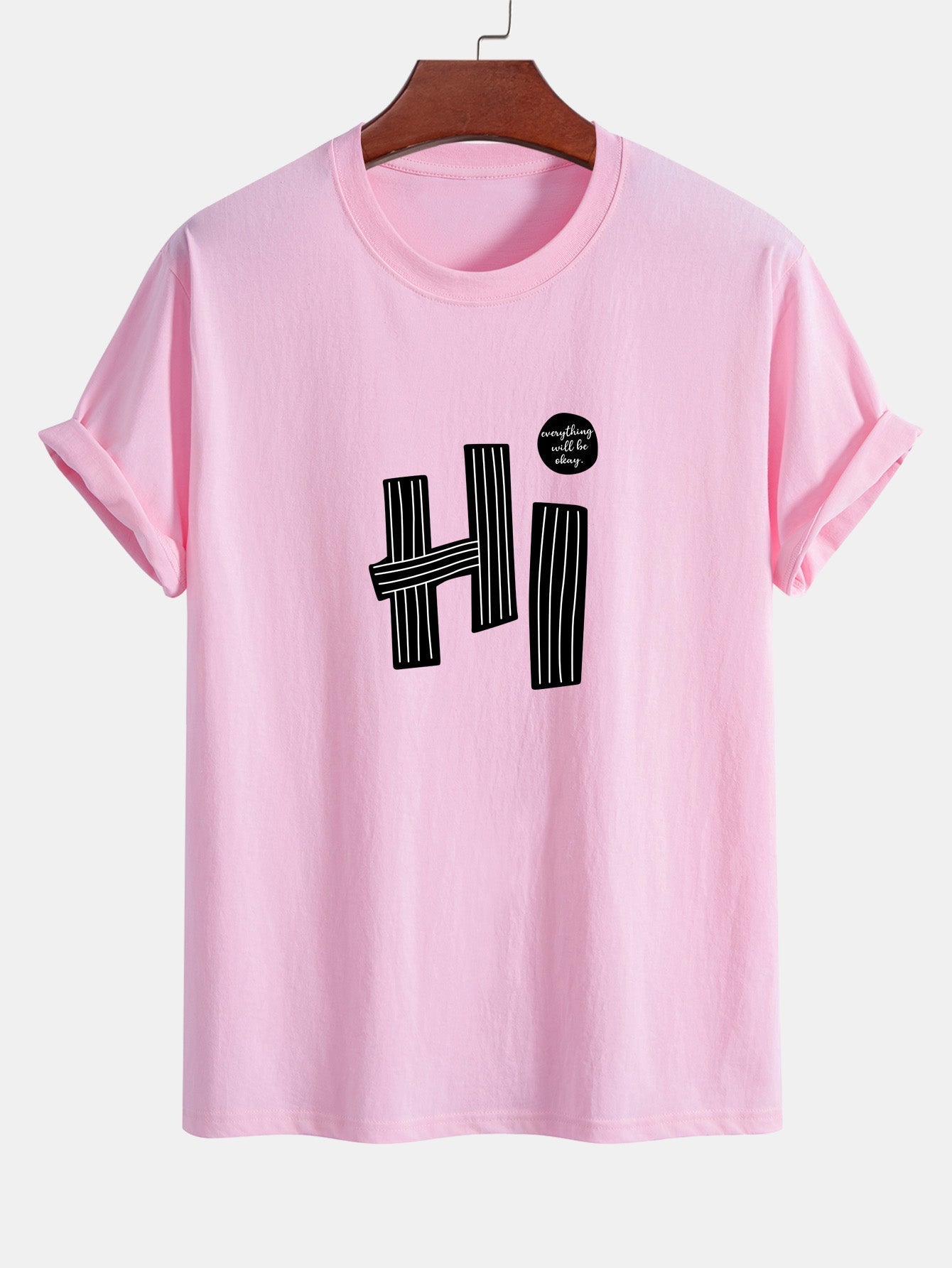 Regular Fit Hi Slogan Lines Print Cotton T-Shirt