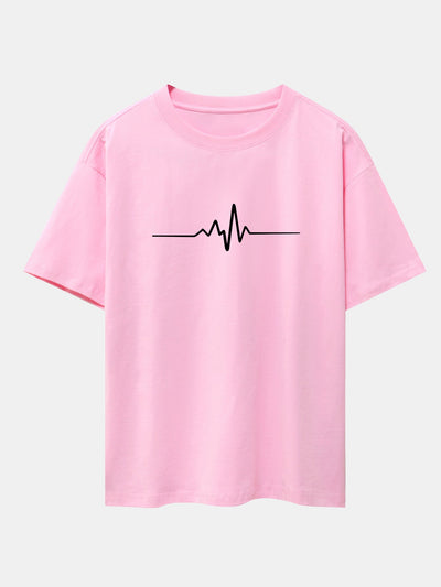 Heartbeat Flatline Print Drop Shoulder Oversize T-Shirt