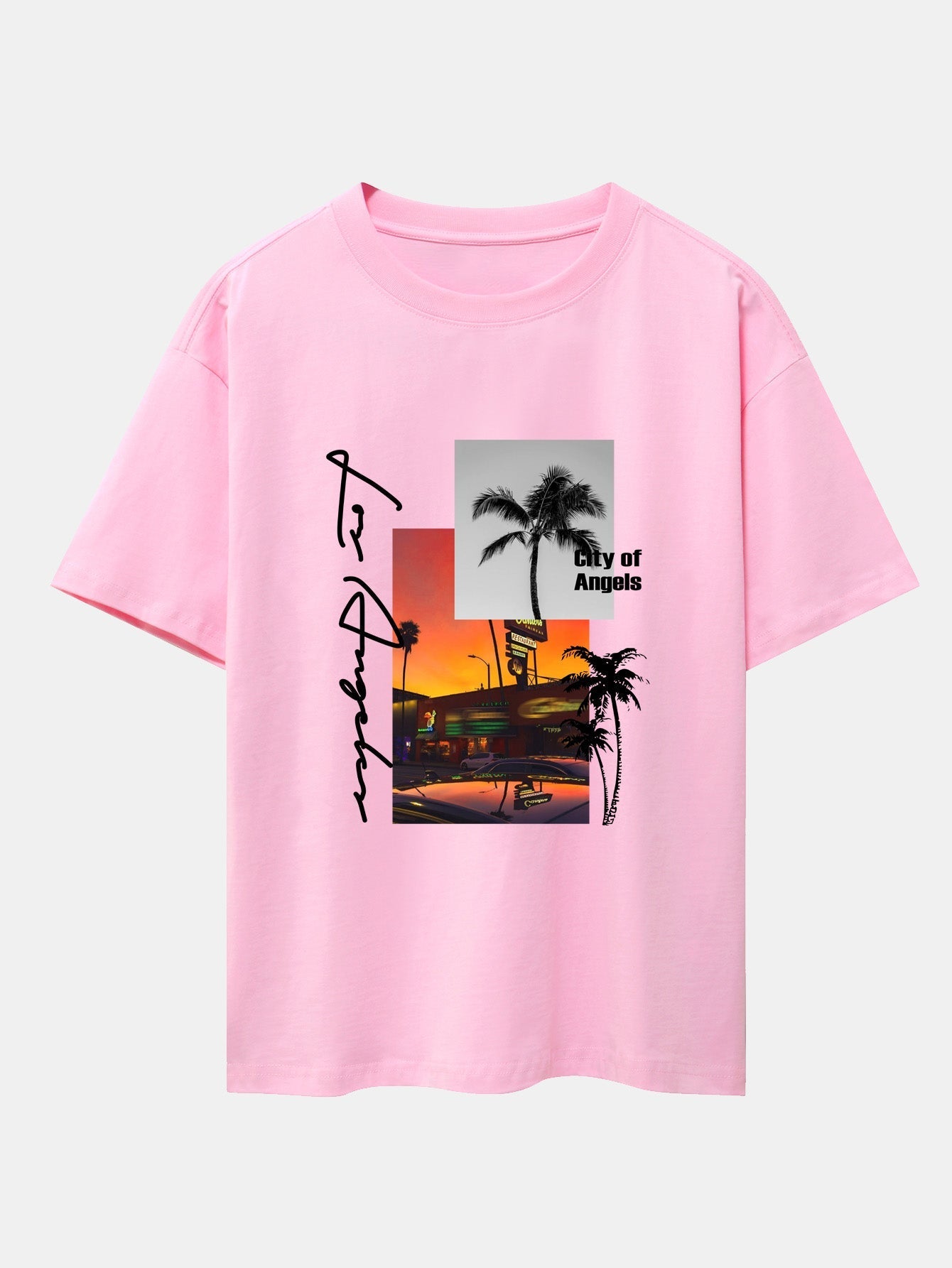 Los Angeles Scenery Print Drop Shoulder Oversize T-Shirt