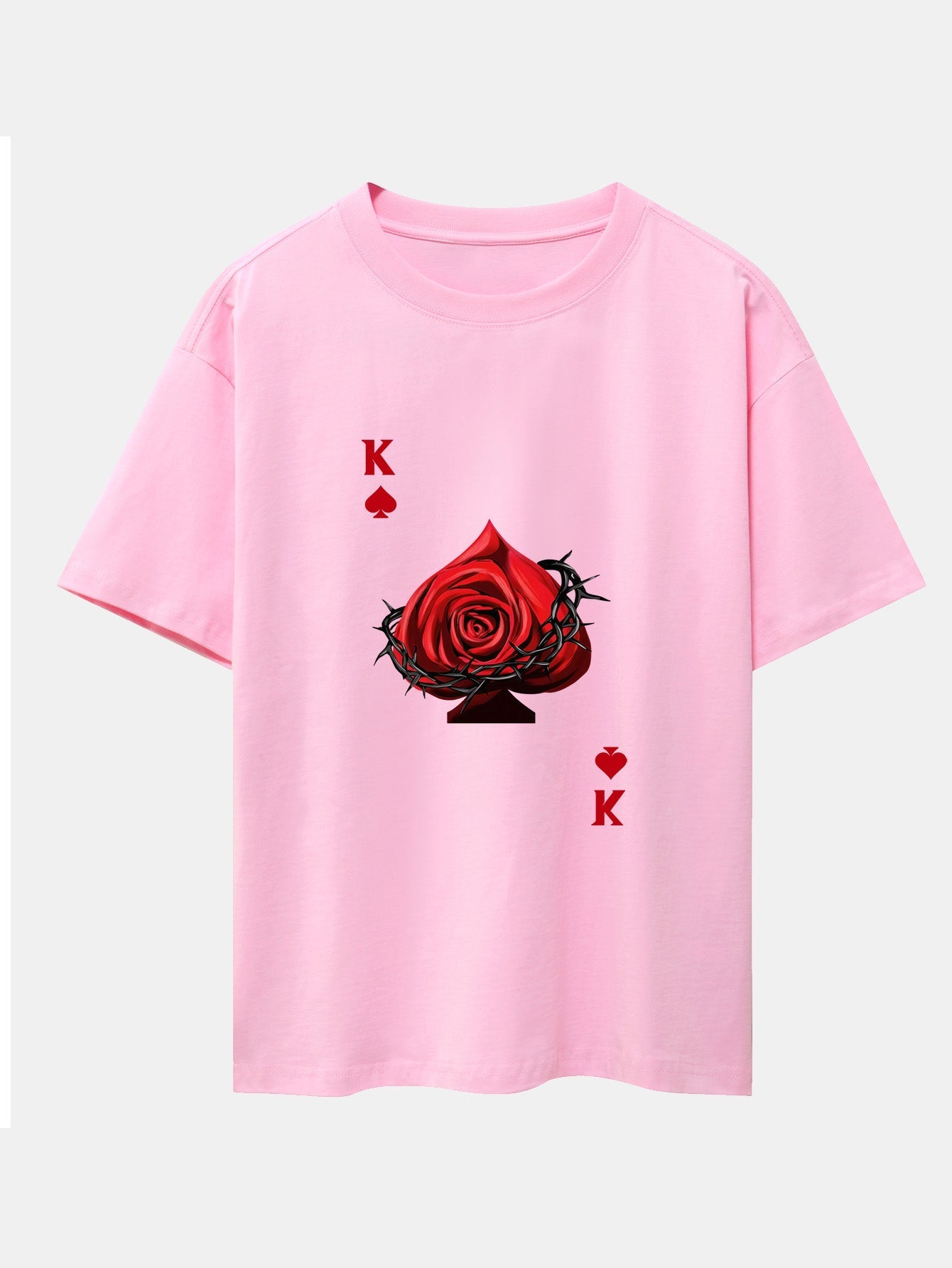 Rose K Print Drop Shoulder Oversize T-Shirt