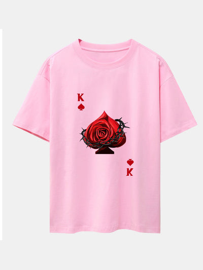 Rose K Print Drop Shoulder Oversize T-Shirt