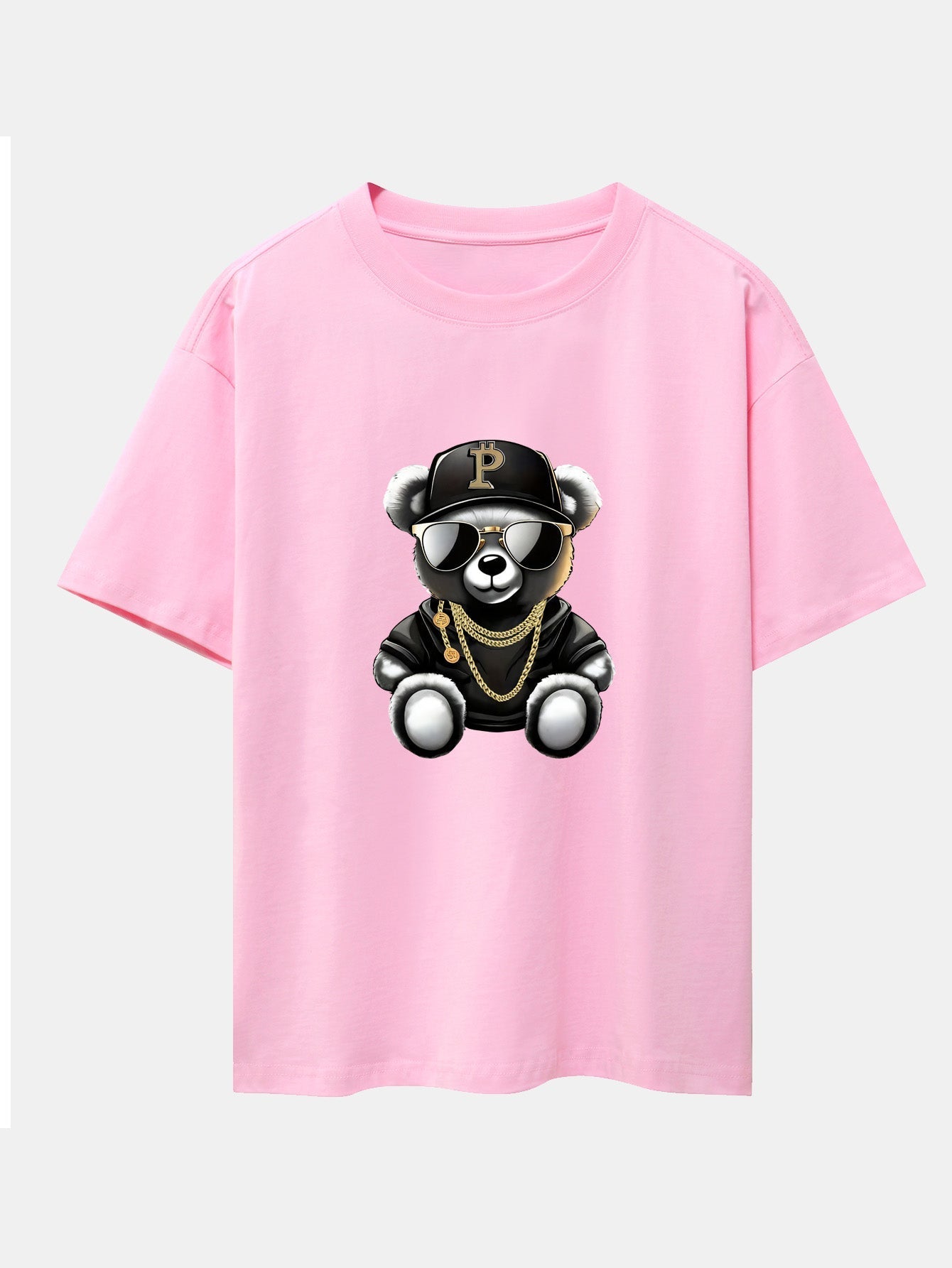Hip Hop Bear Print Drop Shoulder Oversize T-Shirt
