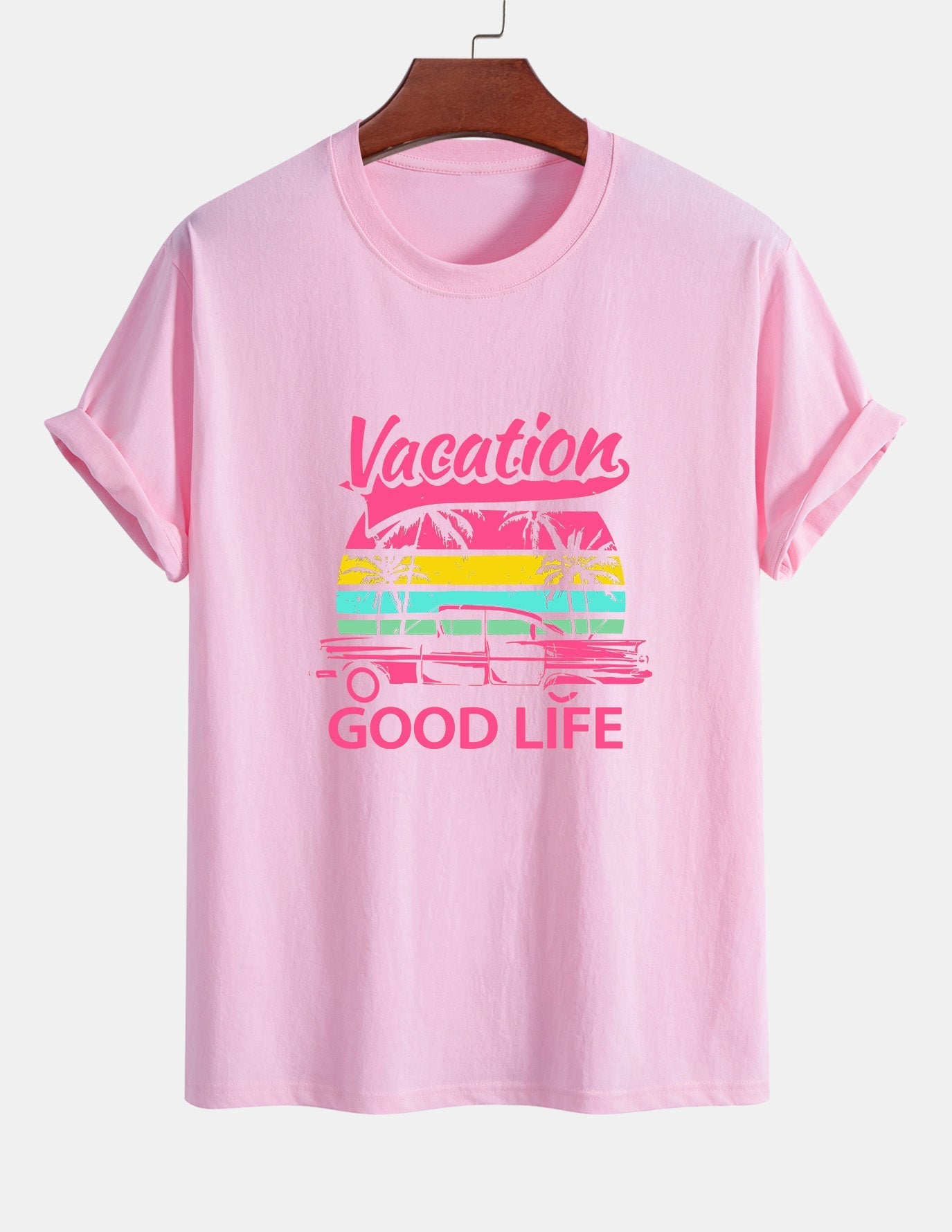 Regular Fit Good Life On Vacation Print Cotton T-Shirt