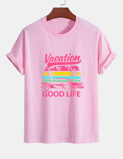 Regular Fit Good Life On Vacation Print Cotton T-Shirt