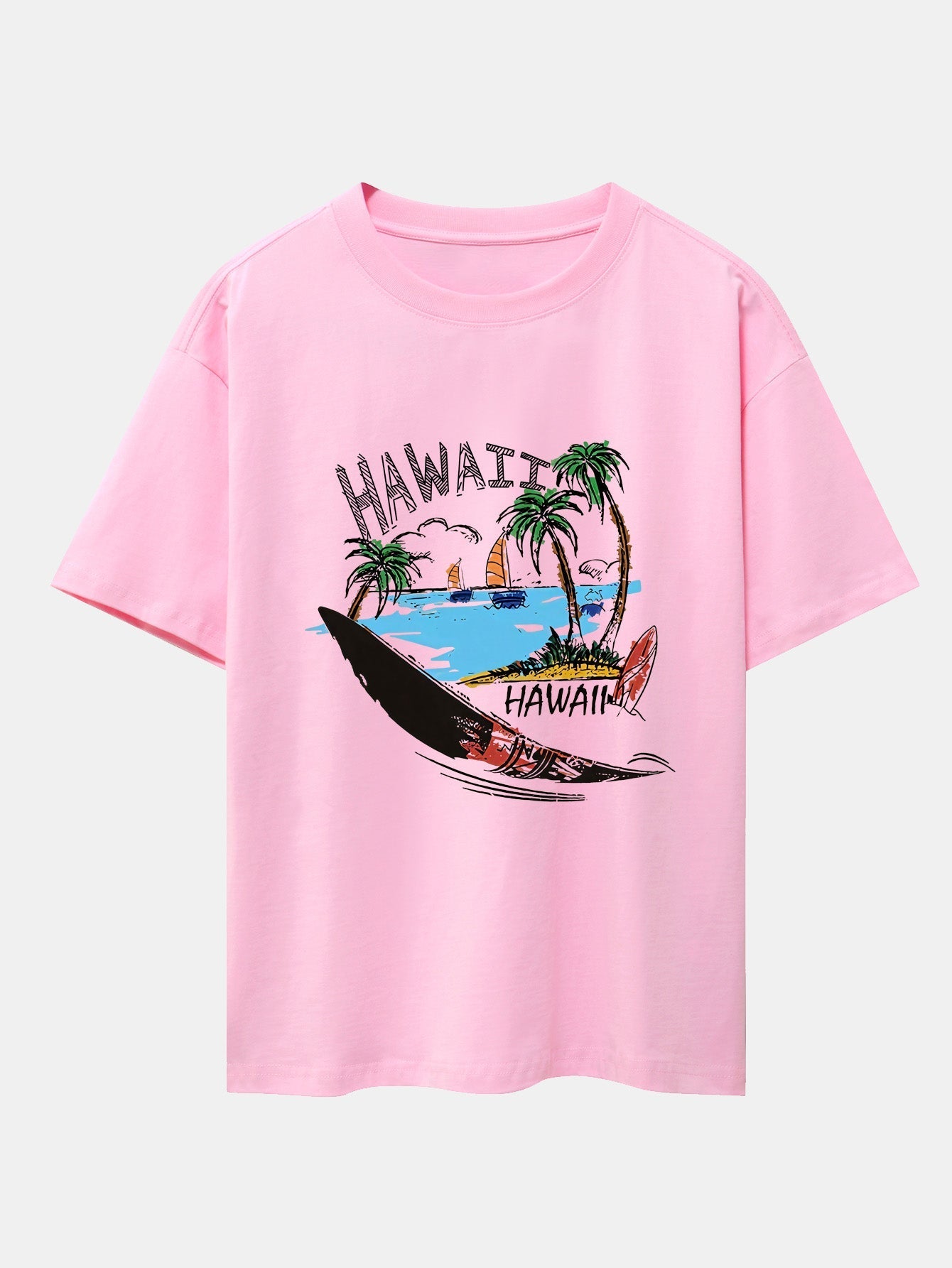 Hawaii Beach Print Drop Shoulder Oversize T-Shirt