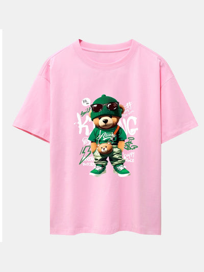 Graffiti Bear Print Drop Shoulder Oversize T-Shirt