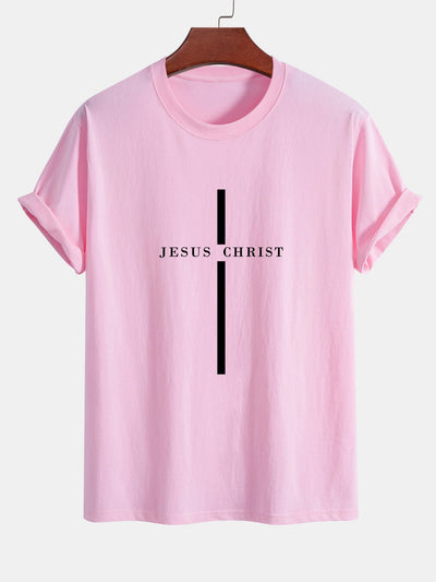 Regular Fit Jesus Christ Stripe Print Cotton T-Shirt