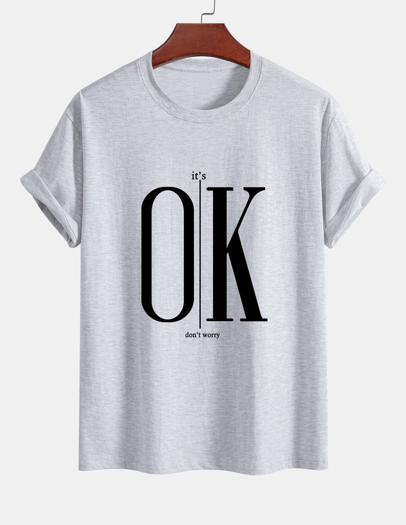 Regular Fit OK Slogan Print Cotton T-Shirt
