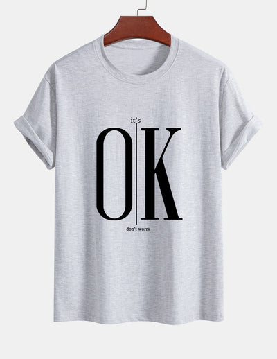 Regular Fit OK Slogan Print Cotton T-Shirt