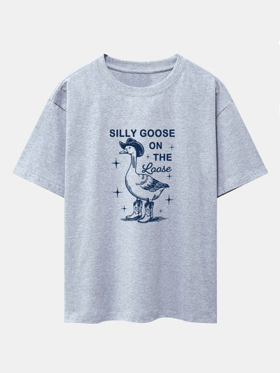 Silly Cowboy Goose Print Drop Shoulder Oversize T-Shirt