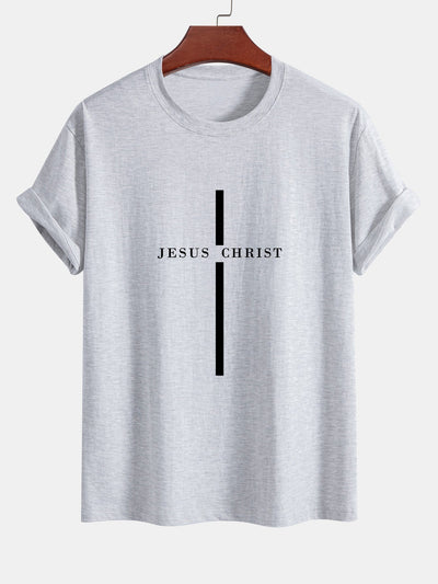 Regular Fit Jesus Christ Stripe Print Cotton T-Shirt