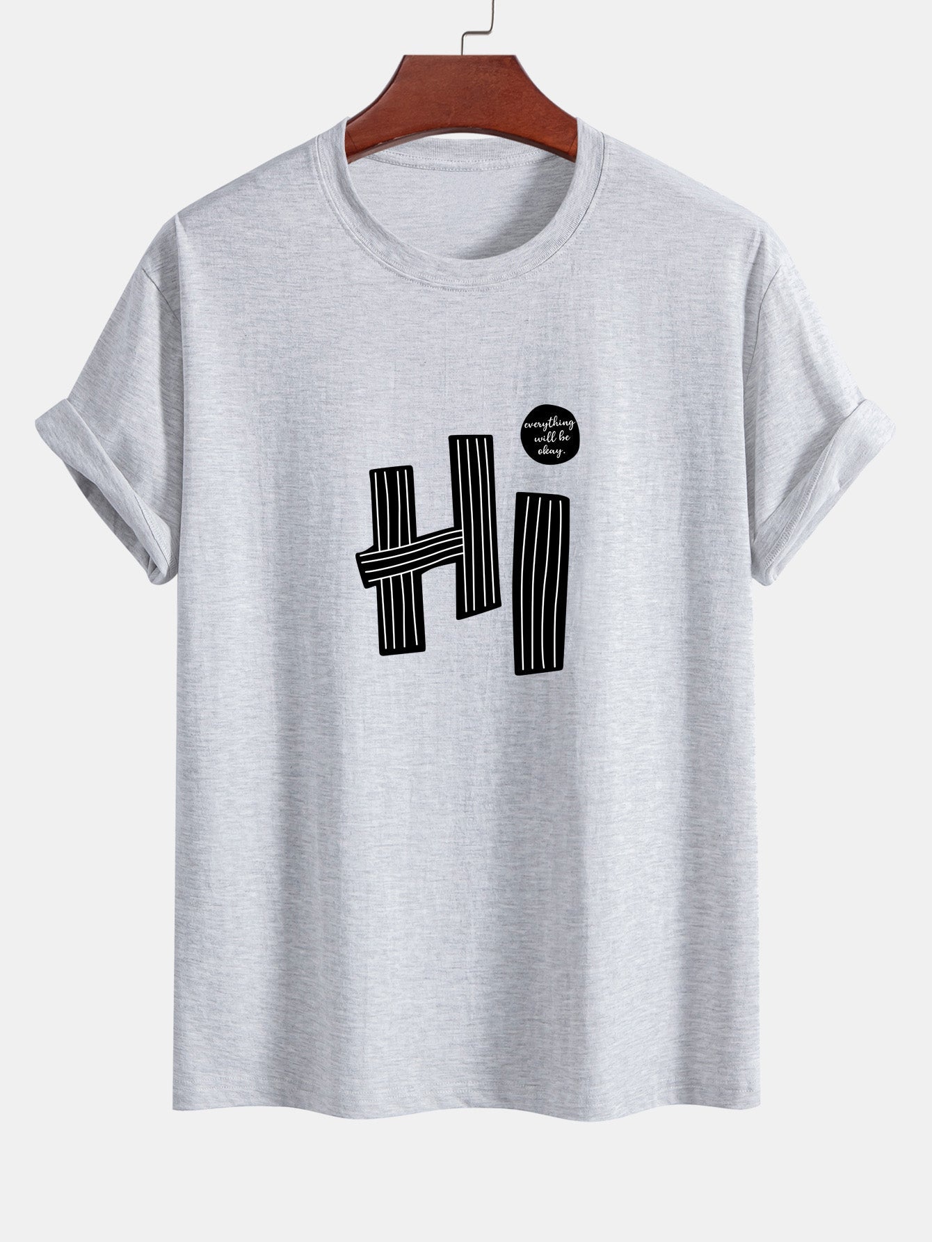 Regular Fit Hi Slogan Lines Print Cotton T-Shirt