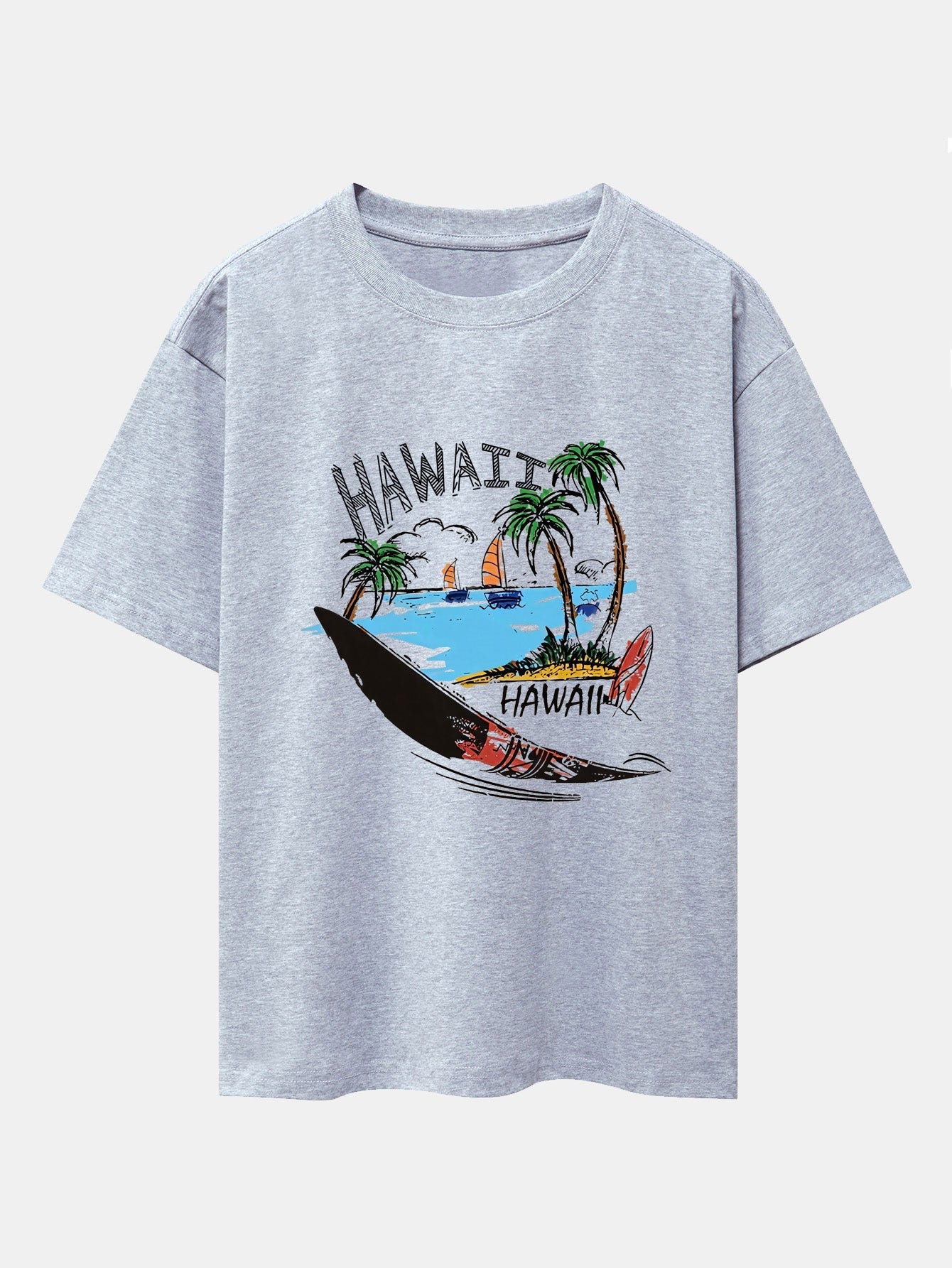 Hawaii Beach Print Drop Shoulder Oversize T-Shirt