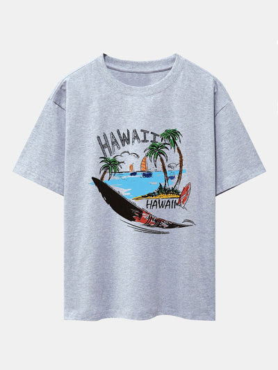 Hawaii Beach Print Drop Shoulder Oversize T-Shirt