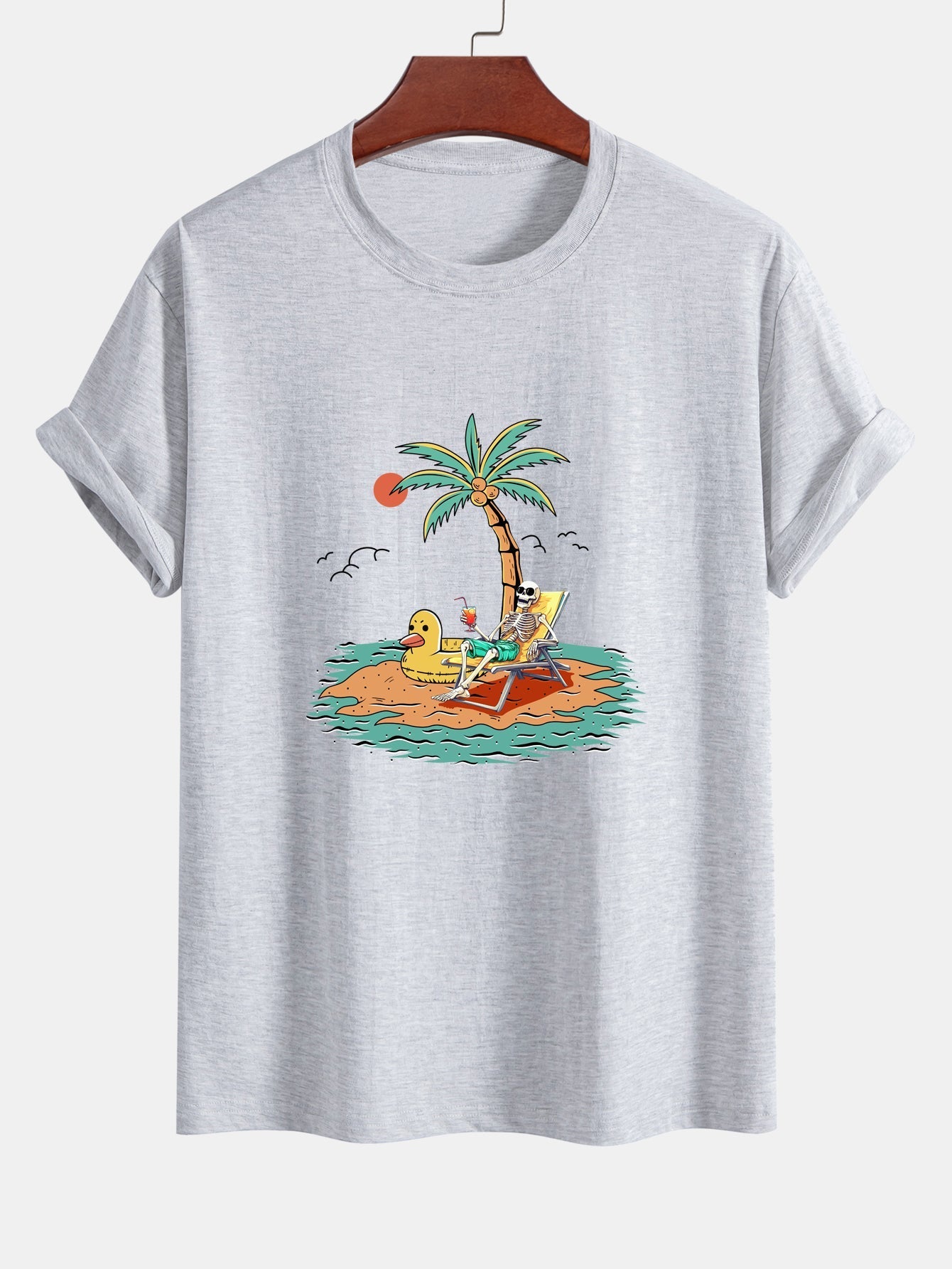 Regular Fit Skeleton On Vacation Print Cotton T-Shirt