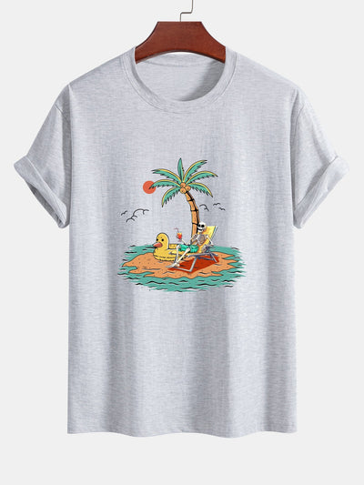 Regular Fit Skeleton On Vacation Print Cotton T-Shirt