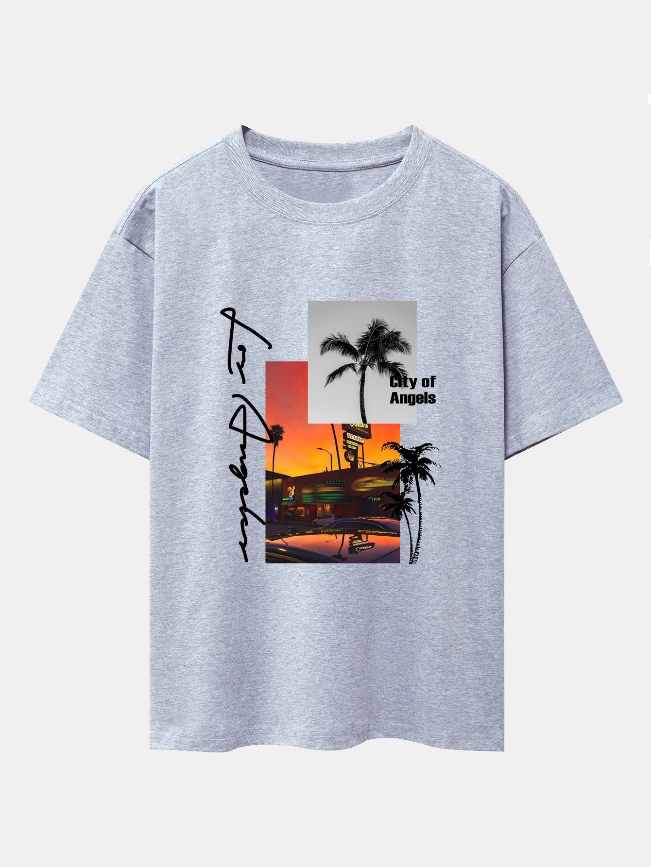 Los Angeles Scenery Print Drop Shoulder Oversize T-Shirt