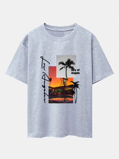 Los Angeles Scenery Print Drop Shoulder Oversize T-Shirt