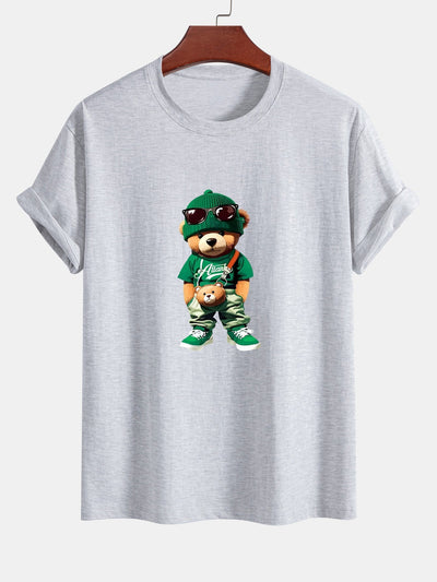 Regular Fit Trendy Bear Print Cotton T-Shirt