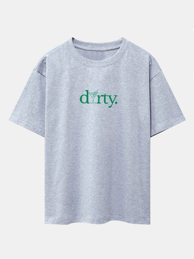 Dirty Cocktail Glass Print Drop Shoulder Oversize T-Shirt