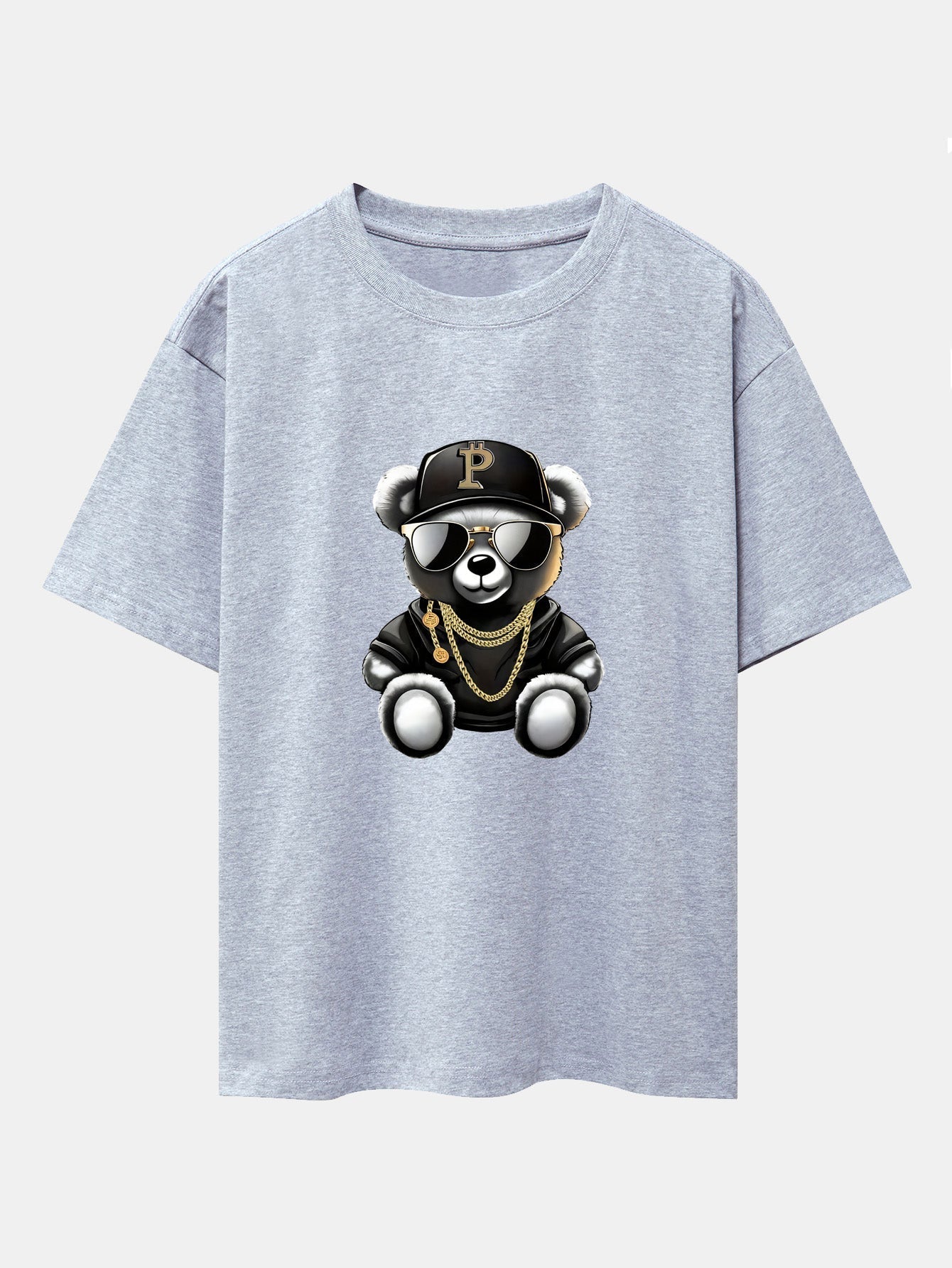Hip Hop Bear Print Drop Shoulder Oversize T-Shirt