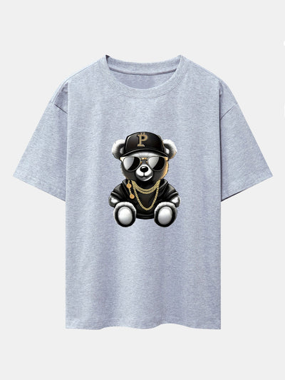 Hip Hop Bear Print Drop Shoulder Oversize T-Shirt