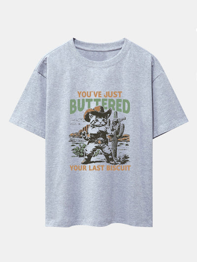 Cowboy Cat Print Drop Shoulder Oversize T-Shirt