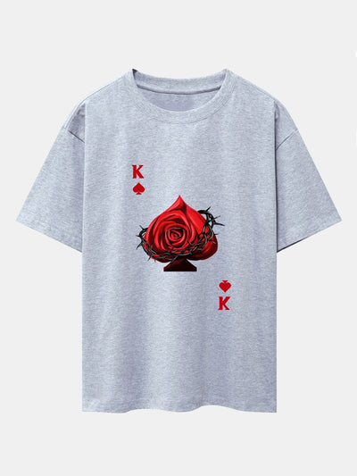 Rose K Print Drop Shoulder Oversize T-Shirt