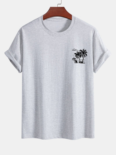 Regular Fit Palm Tree Print Cotton T-Shirt