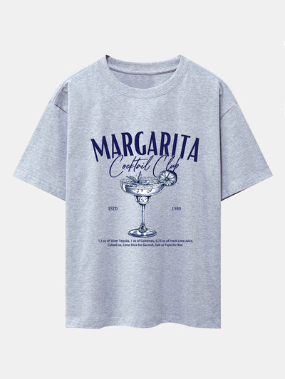 Margarita Cocktail Print Drop Shoulder Oversize T-Shirt