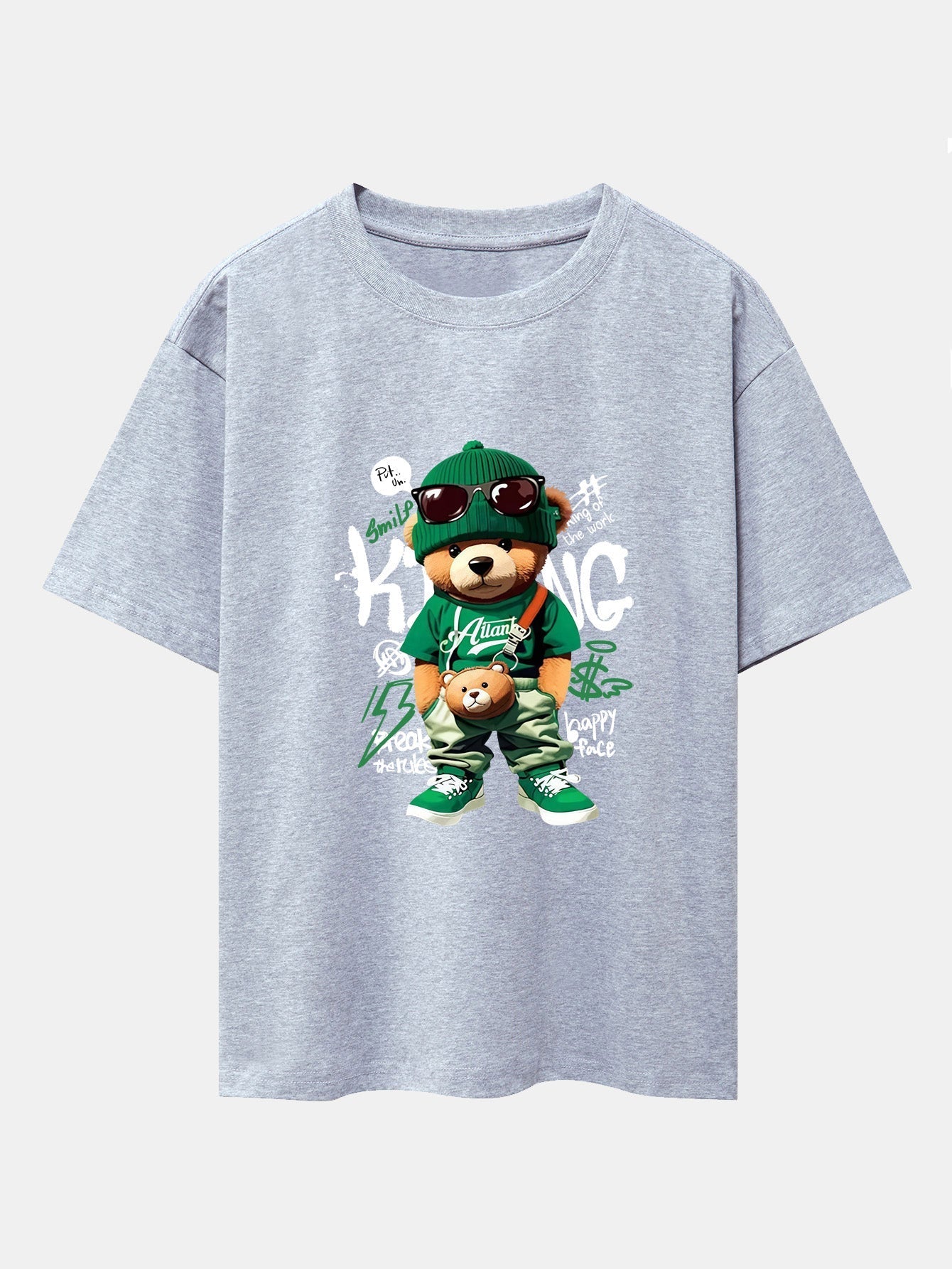 Graffiti Bear Print Drop Shoulder Oversize T-Shirt