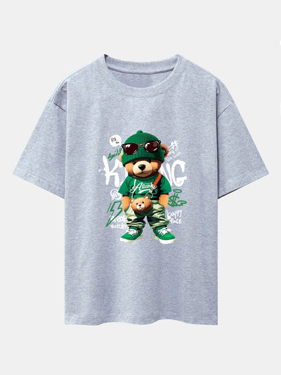 Graffiti Bear Print Drop Shoulder Oversize T-Shirt