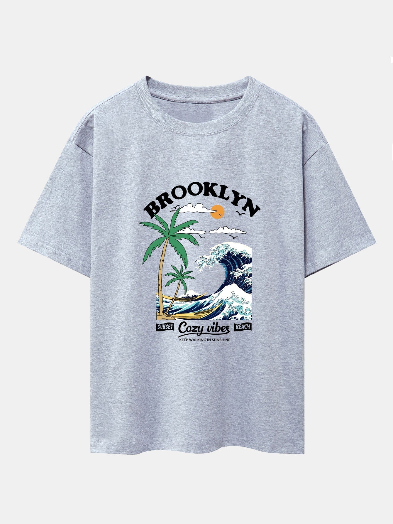 Beach Waves Print Drop Shoulder Oversize T-Shirt
